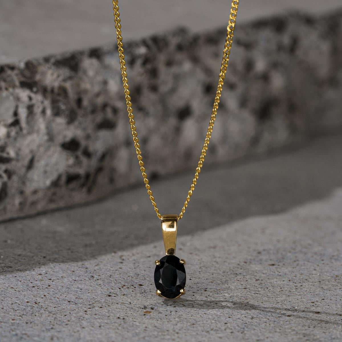 Sapphire 7 x 5 mm 9K Yellow Gold Pendant Necklace